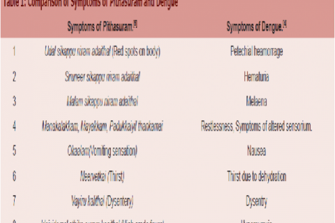 Comparison of Symptoms of Pithasuram and Dengue